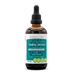 Secrets of the Tribe Tribal Detox bottle front displaying natural herbal blend for daily cleansing.