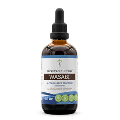 Secrets of the Tribe Wasabi tincture bottle shows high-potency, alcohol-free extract for daily use.