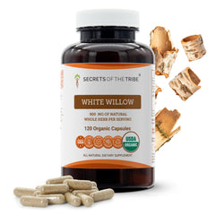 Secrets of the Tribe White Willow Capsules bottle for daily wellness routine.