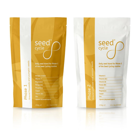 Seed Cycle Phase 1 pumpkin and flax bottle helps easy daily seed cycling.