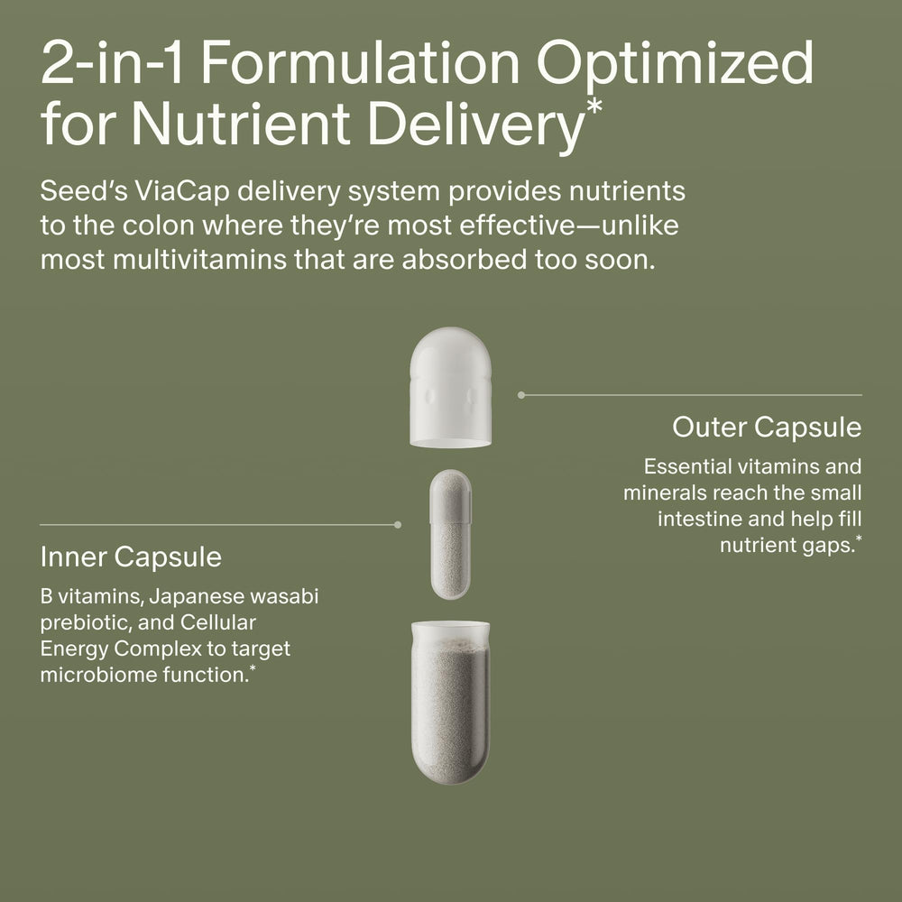Seed DM-02 label detail emphasizing vegan formula and 30-day supply