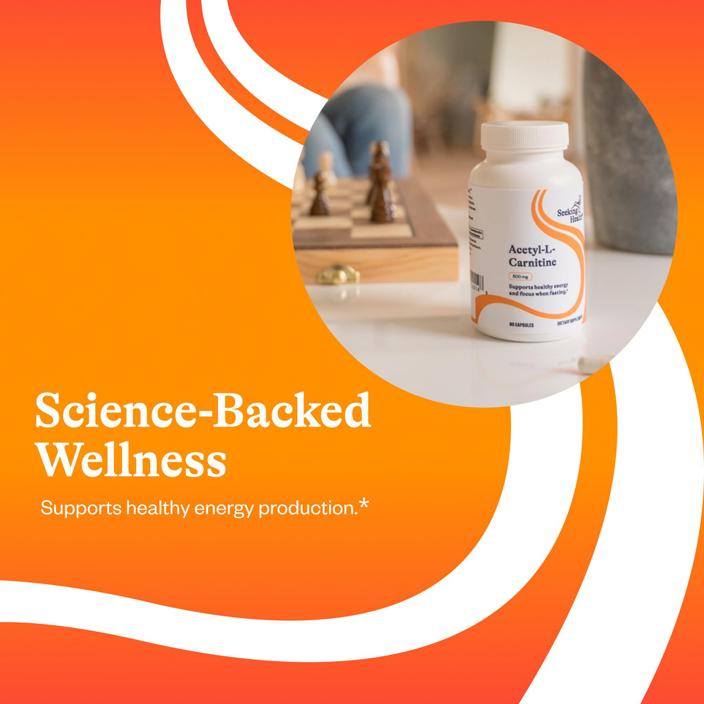 Seeking Health Acetyl-L-Carnitine packaging back; allergen-free formulation claim