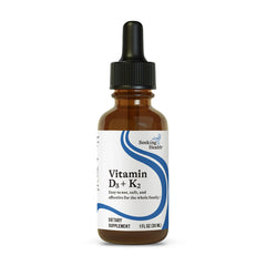 Seeking Health D3 + K2 drops bottle highlighting liquid formula for immune support.