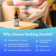 Spoon beside Seeking Health bottle demonstrates simple dosing routine.