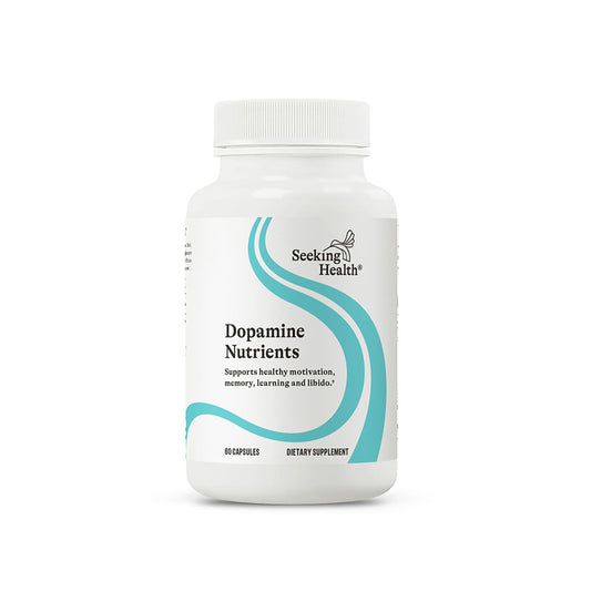 Seeking Health Dopamine Nutrients bottle front with energy support potential.