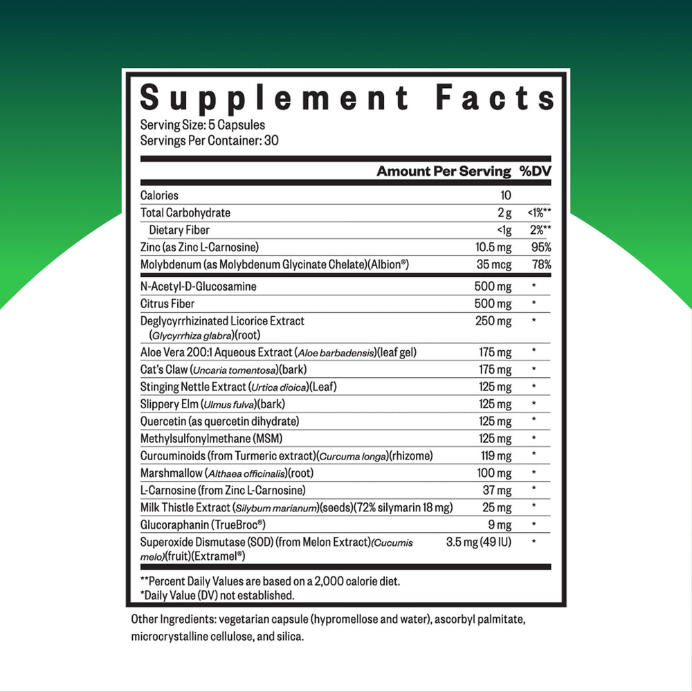 Seeking Health Gut Nutrients capsules close-up highlighting allergen-free formula.