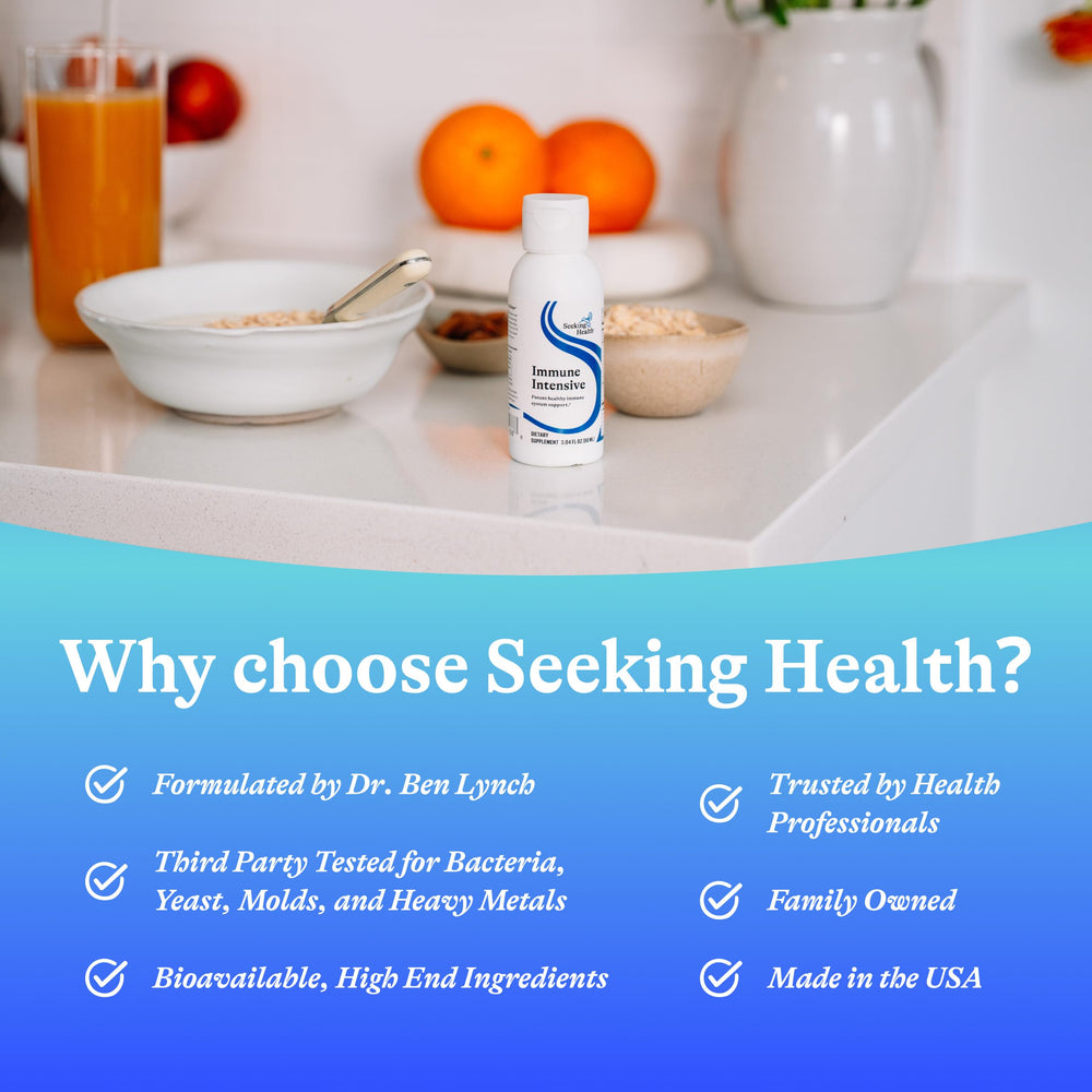 Allergen-free label statement on Seeking Health Immune Intensive bottle