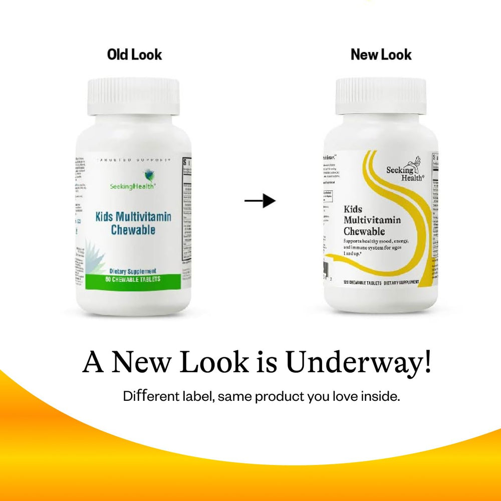 Seeking Health Kids Multivitamin Chewable package-open shows the resealable container.