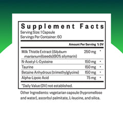 Seeking Health Liver Nutrients ingredient list showing NAC and milk thistle for liver function.