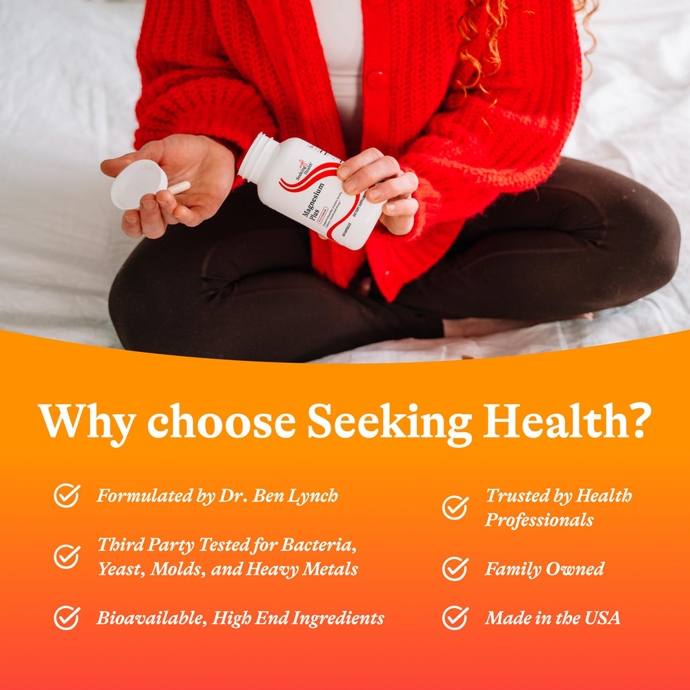 Seeking Health Magnesium Plus sleep scene illustrates a calming nighttime routine