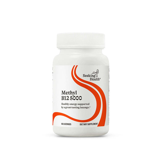 Seeking Health Methyl B12 5000 bottle front highlights potent B12 formula