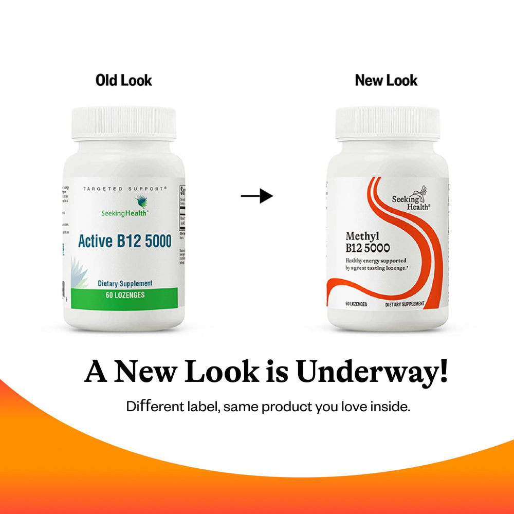 Seeking Health Methyl B12 5000 immune support visual beside lozenges