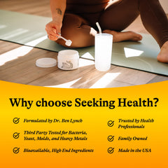 Seeking Health Optimal Electrolyte Powder tin packaging emphasizes sustainable hydration options.