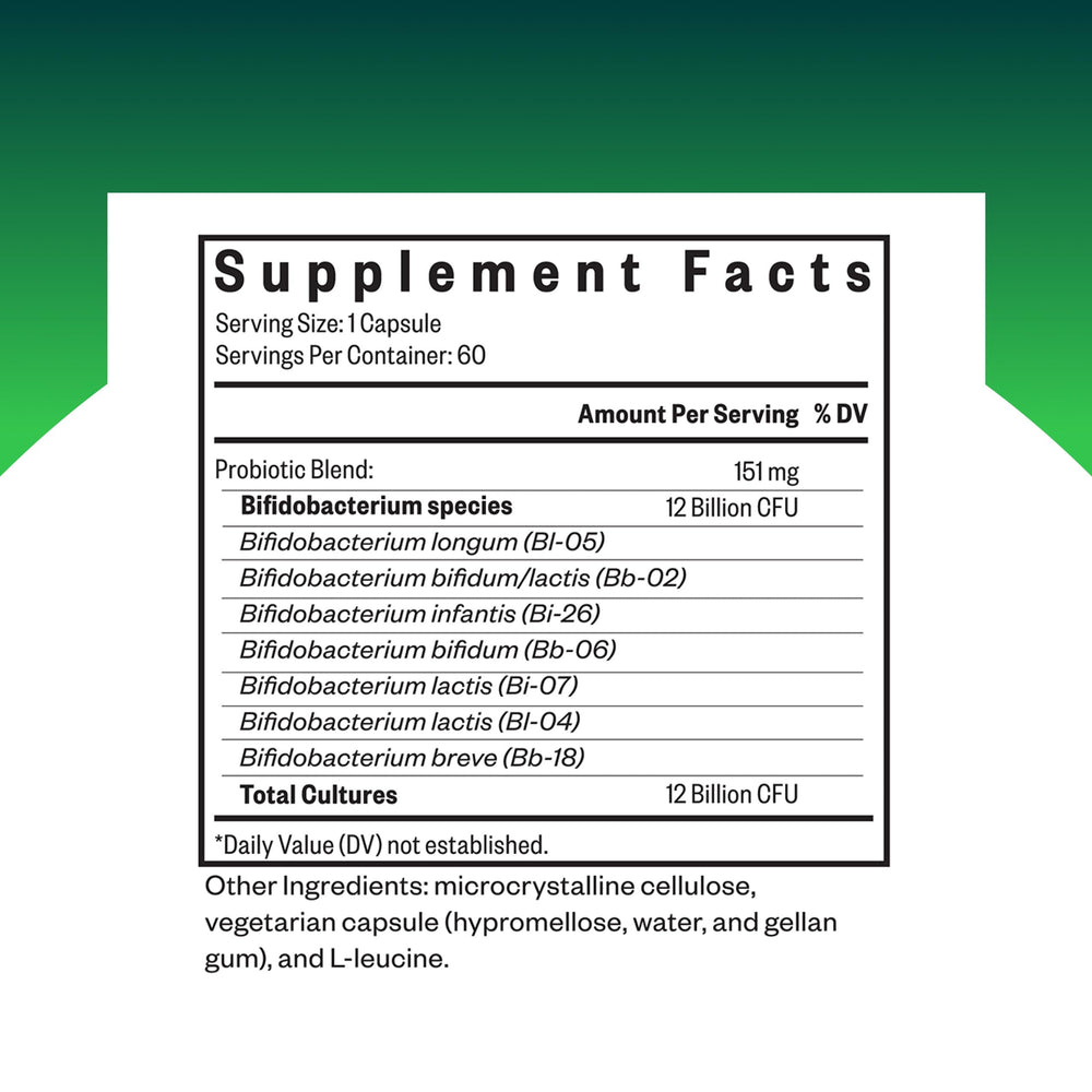 Bottle close-up of Seeking Health ProBiota Bifidobacterium capsules for vegan probiotic use.