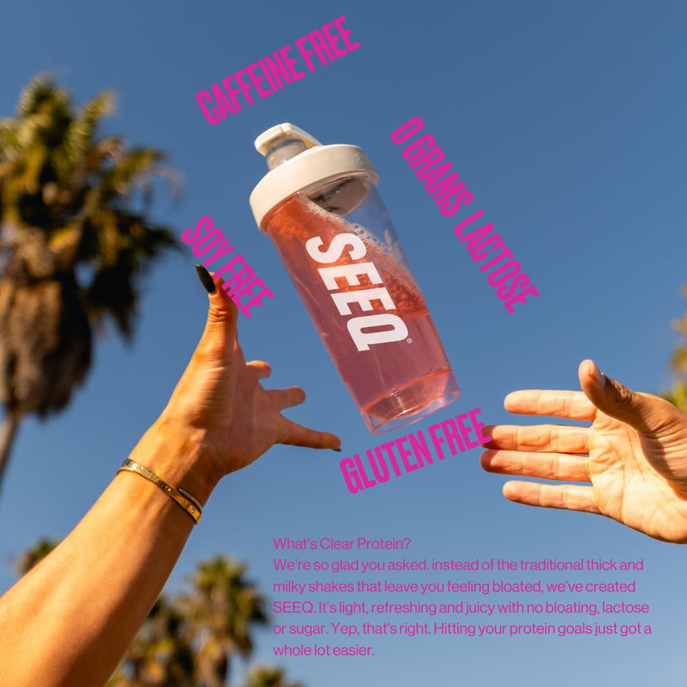 SEEQ Clear Whey Isolate Fruit Punch being stirred highlights fast mixability