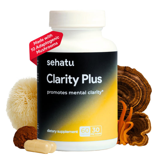 SEHATU Clarity Plus bottle front showing a clean label for daily cognitive support