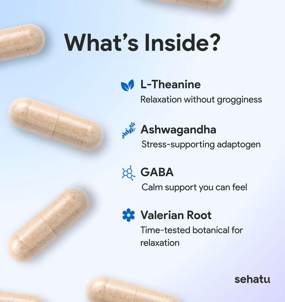 Close-up of SEHATU Relax Plus capsules highlighting calm mood benefits