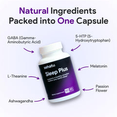 SEHATU Sleep Plus ashwagandha and 5-HTP supporting stress-aware rest.