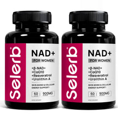 Selerb NADGENIE bottle front showing premium women’s NAD+ supplement for radiant vitality