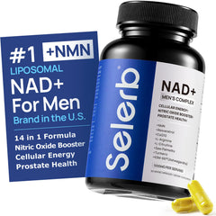 Selerb NadGenie bottle highlights liposomal NAD+ for daily energy support.