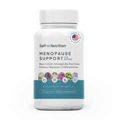 Self Nutrition Menopause bottle front shows hormone-free support for perimenopause.