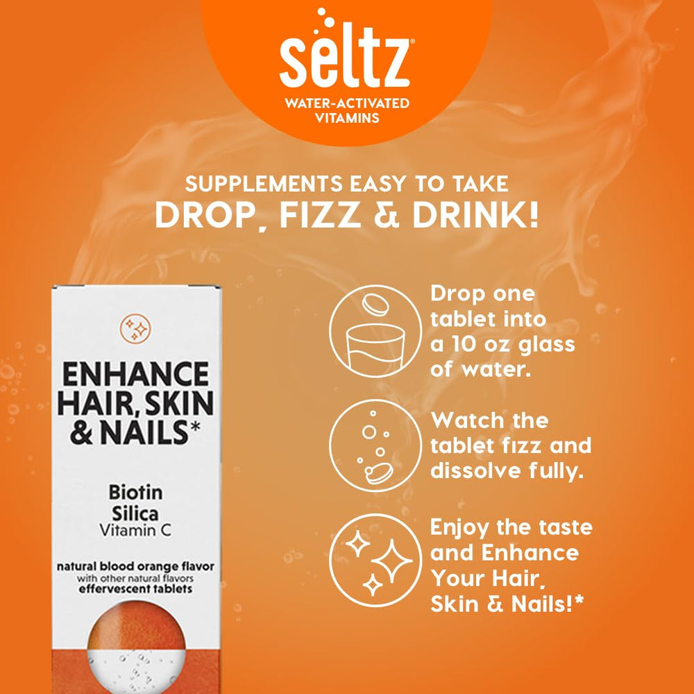 Seltz Enhance packaging showing blood orange flavor and no sugar added.