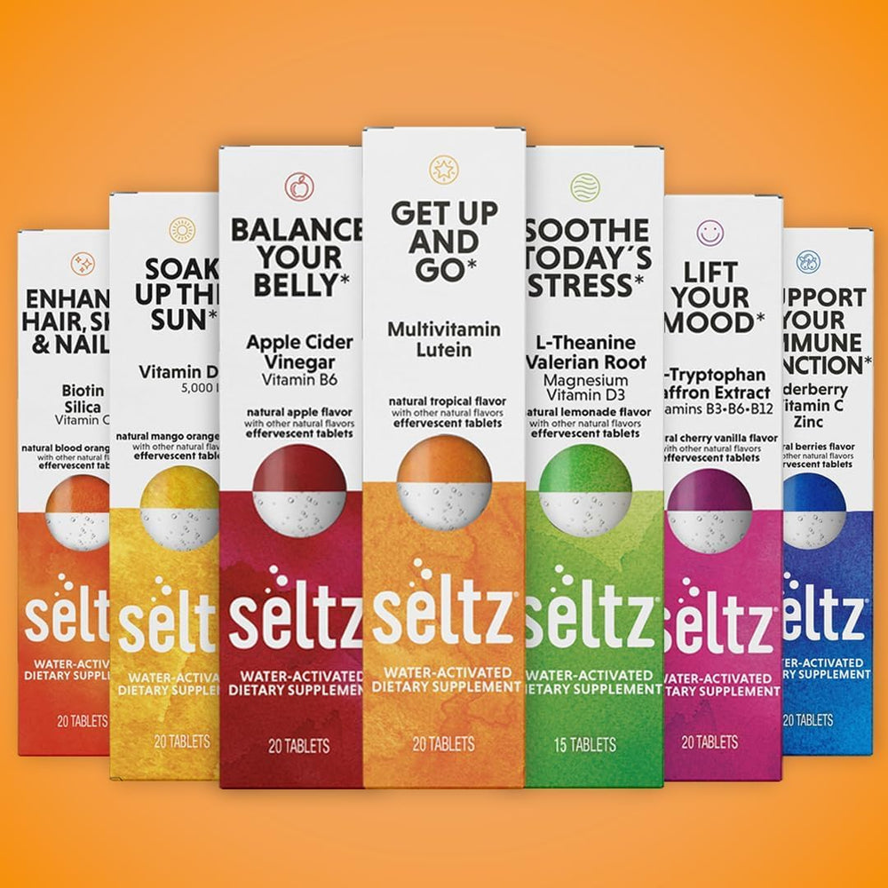Dissolving tablet in a glass of water with Seltz Get Up and Go