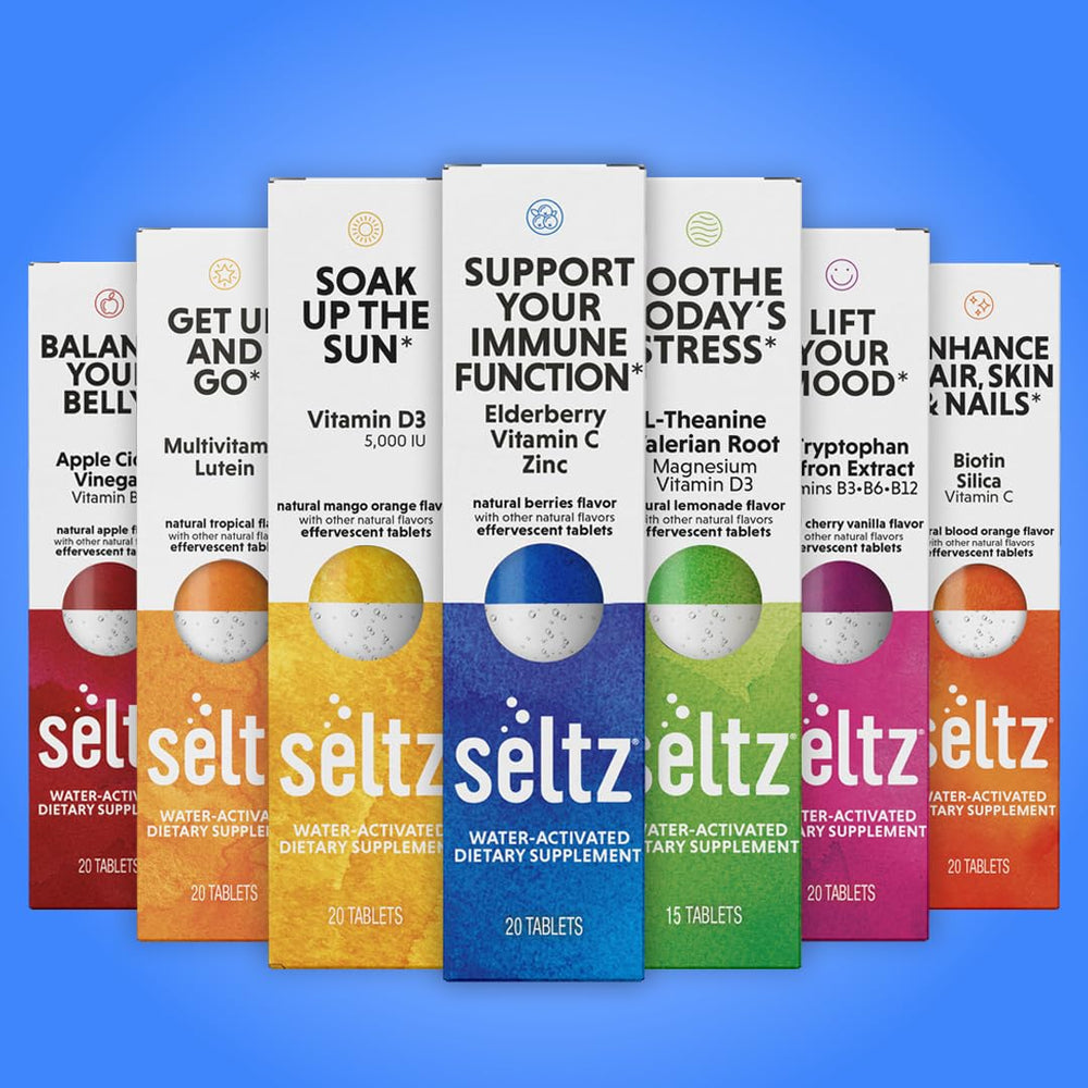 Seltz six-pack packaging shown for convenience.