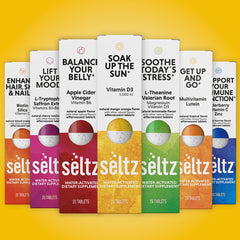 Seltz Soak Up The Sun mango-orange flavor image highlighting no sugar added.