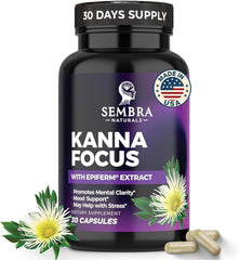 Sembra Naturals KannaFocus bottle with capsules for calm focus and steady daily energy.