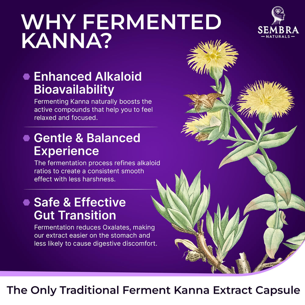 Fermented kanna extract badge illustrating 50 mg per serving.