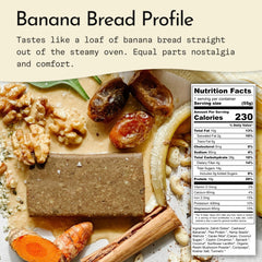 Send Bars Banana Bread bar ingredients closeup with dates, nuts and greens