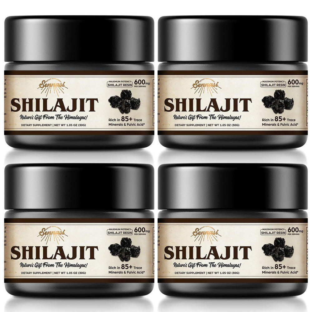 Sennasi Shilajit resin bottle front highlights premium purity for daily energy support.