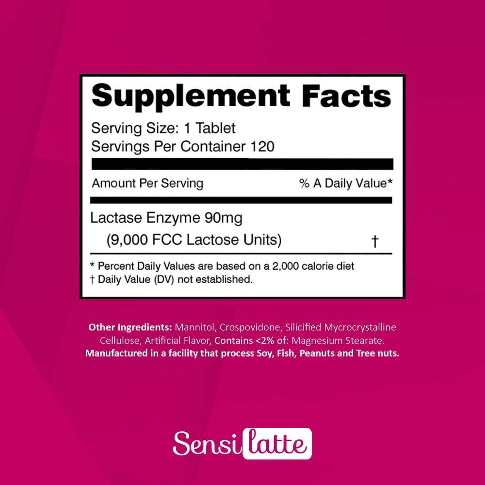 Sensilatte strawberry flavored tablets for lactose digestion on the go