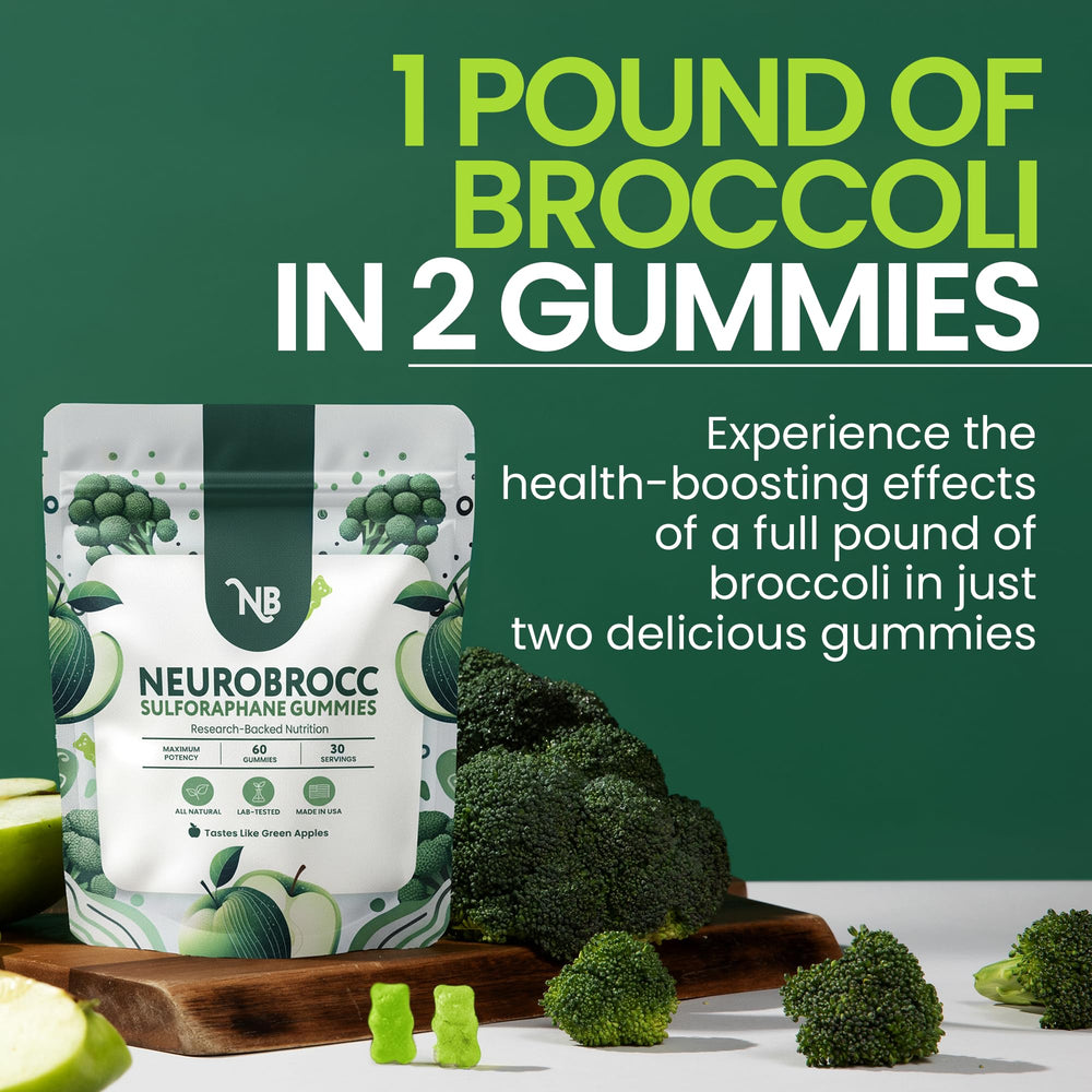 Sensory Scout NeuroBrocc gummies green-apple close-up emphasizes kid-friendly flavor and easy dosing