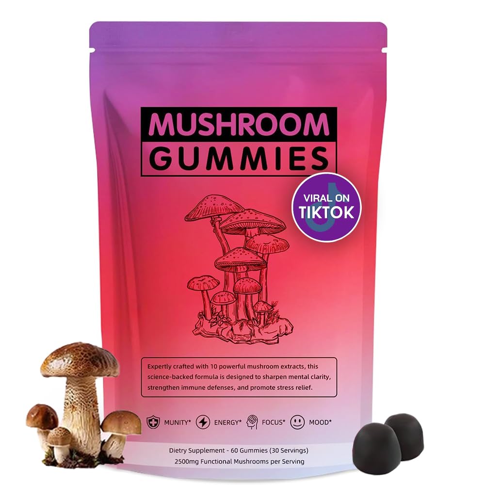 Seodon 60-count bottle of mushroom gummies with Lions Mane, for daily energy and focus.