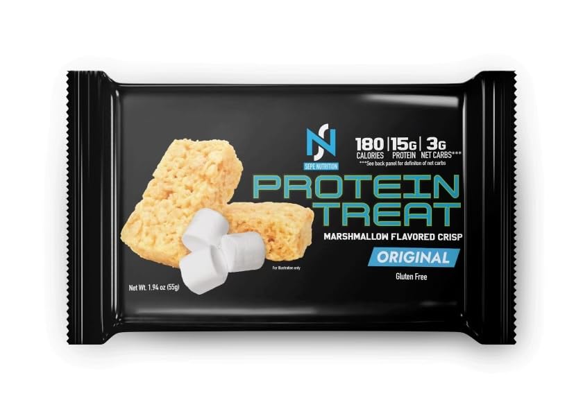 Sepe Nutrition Protein Treat packaging with gluten-free and keto-friendly highlights.