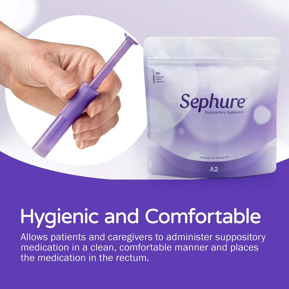 Sephure easy-to-use suppository applicator tip close-up highlighting smooth insertion.