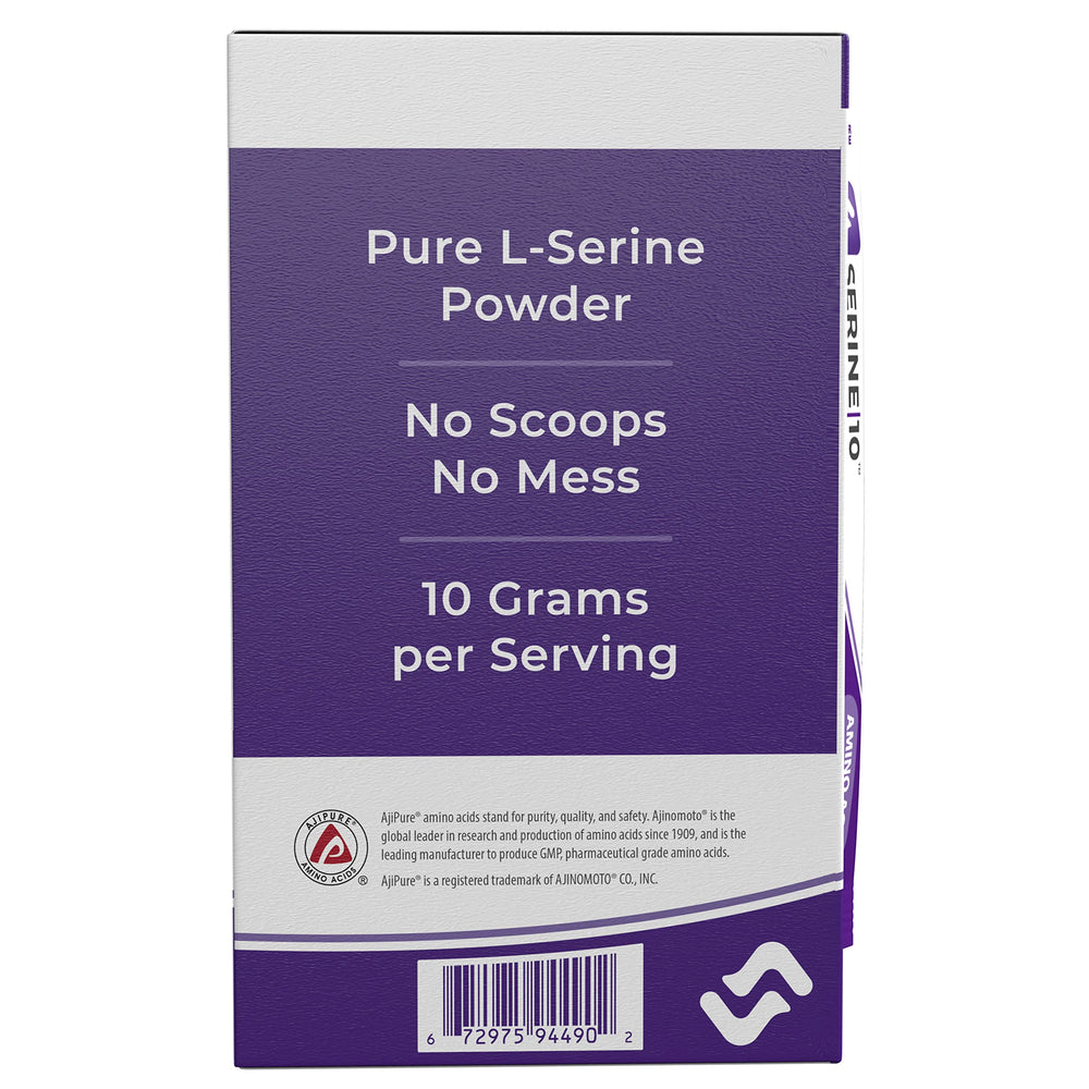 SERINE10 pack shown on a desk beside a mug for an easy routine