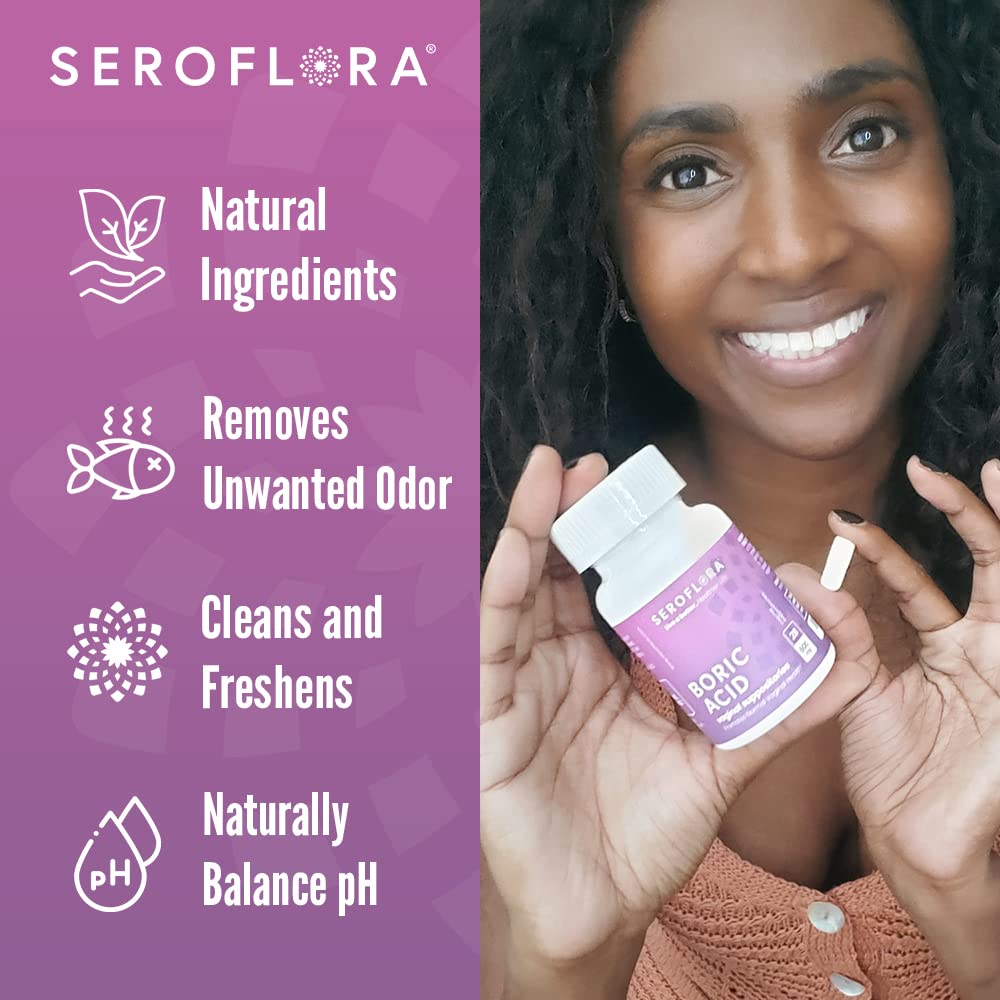 Seroflora boric acid capsules in hand for portable, discreet use
