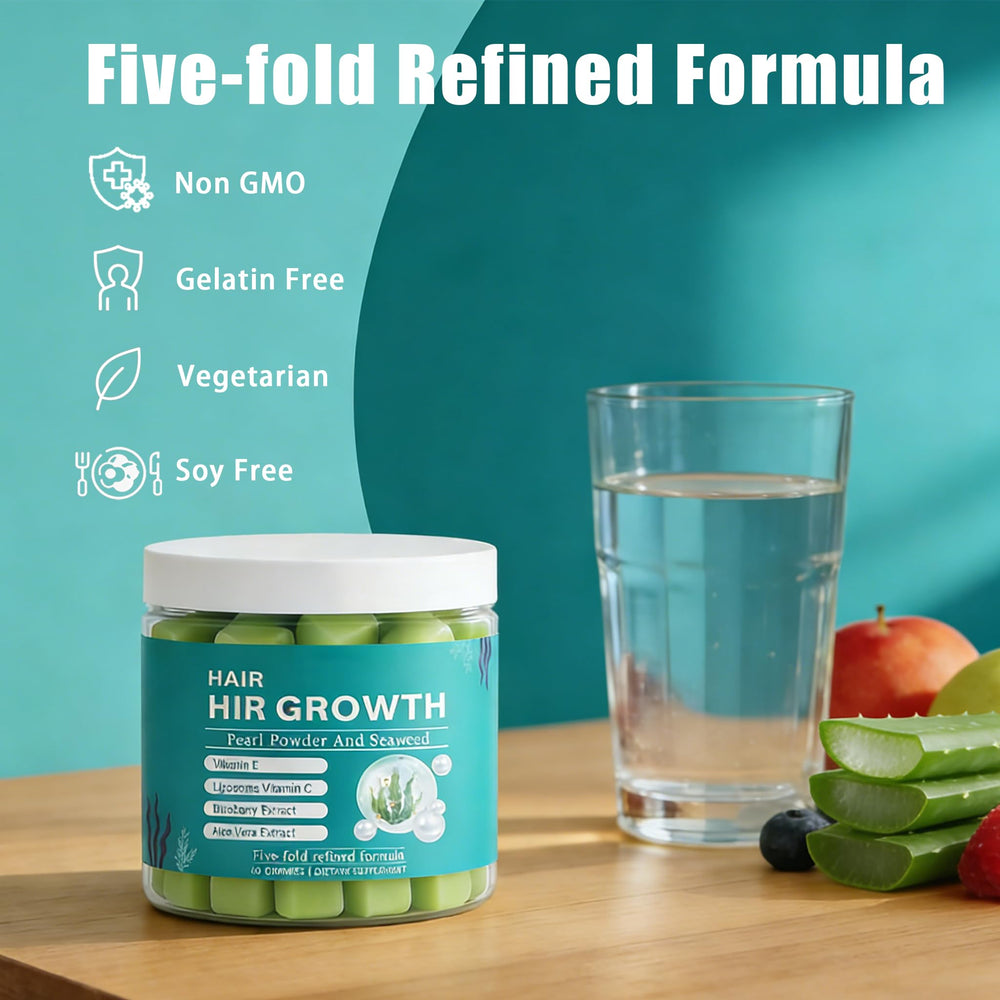 SERSANVE Seaweed Hair Growth Gummies lifestyle shot promotes a simple daily self-care routine.