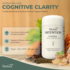 Setas Intention capsules with a glass of water during study session for focus