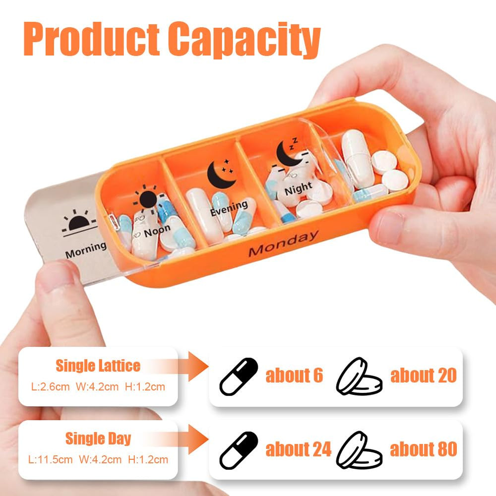 Lid open reveals accessible compartments for quick daily refills.