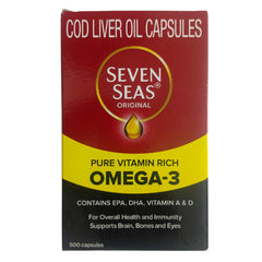 Seven Seas Cod Liver Oil capsules in pack for convenient daily use.