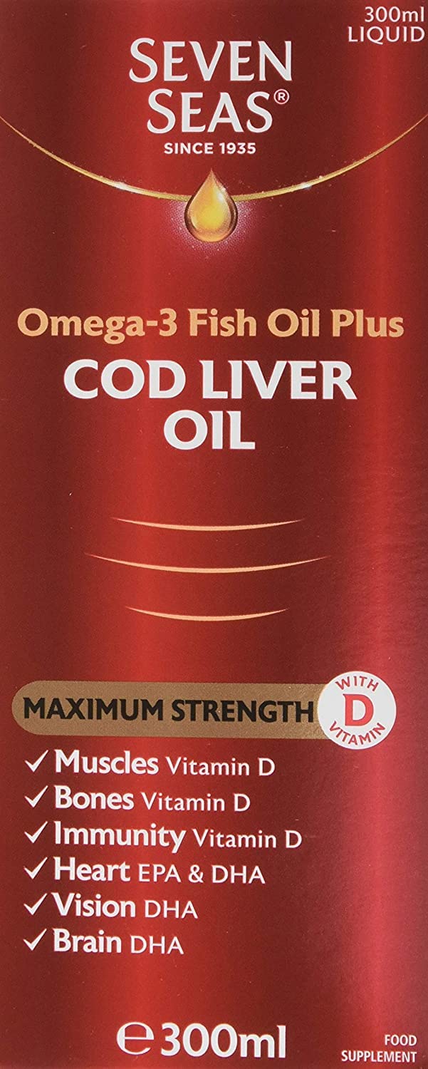Seven Seas Cod Liver Oil label close-up highlighting purity and strength for informed daily choices.