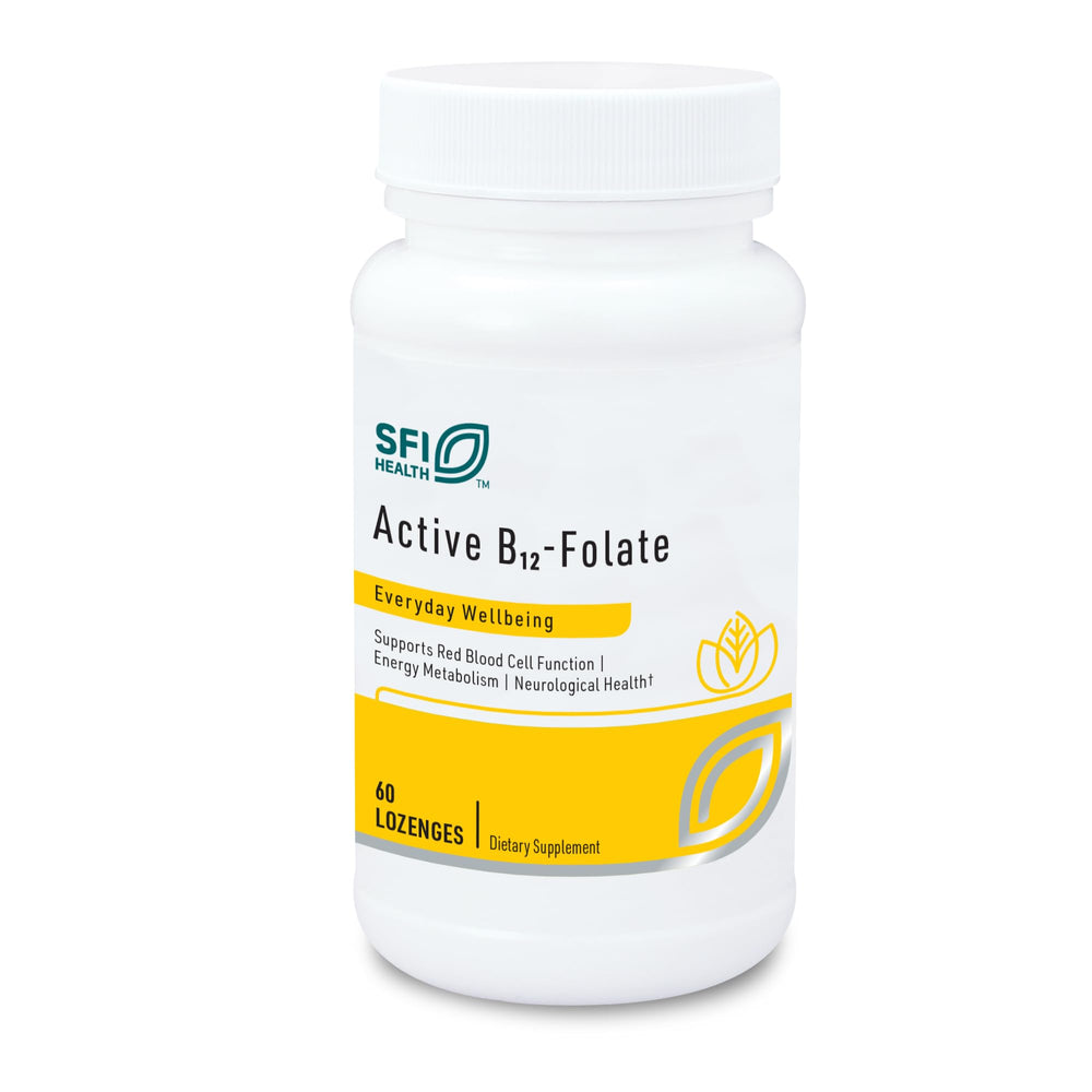 SFI Health Active B12 Folate lozenge bottle showcases quick-dissolve delivery.