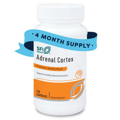 SFI Health Adrenal Cortex bottle pour illustrates easy daily intake for adrenal support.