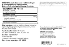 Dosing instruction card showing 2 capsules per dose for flexible timing.