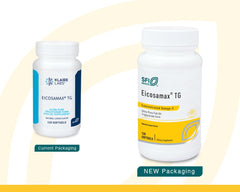 Close-up of Eicosamax TG softgels highlighting EPA and DHA for daily heart support