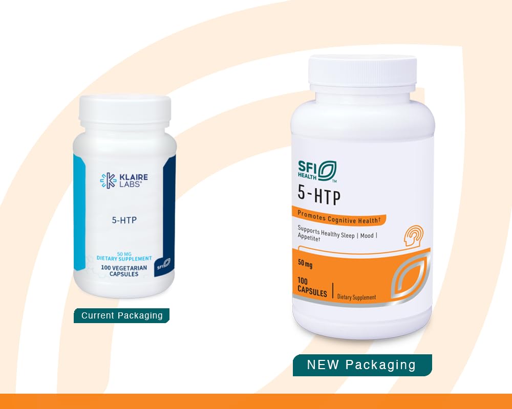 SFI Health Klaire Labs 5-HTP bottle label detail highlighting hypoallergenic formula